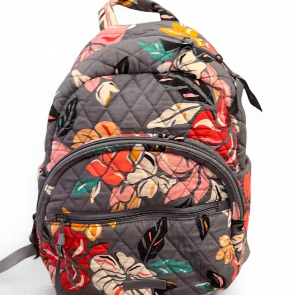 Vera Bradley Essential Compact Backpack Coastal Paradise Floral Retired Gray
